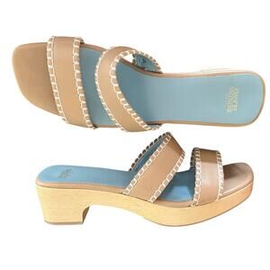 FRANCES VALENTINE Leather Sandals Clogs Wooden Soles Platform Slides Italy 9 EUC